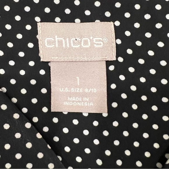 Chico's Peplum Flutter Sleeve Blouse Black White Polka Dot - Size 1 - Picture 6 of 7